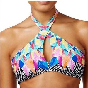 NWOT Bar III Feather Daze Crossover High Neck Bikini Top